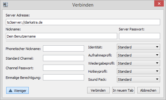 Image of the Teamspeak 3 Connect Dialog